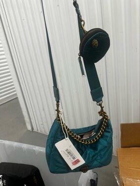 Kurt Geiger Teal Quilted Crossbody with Gold Chain and Coin Pouch